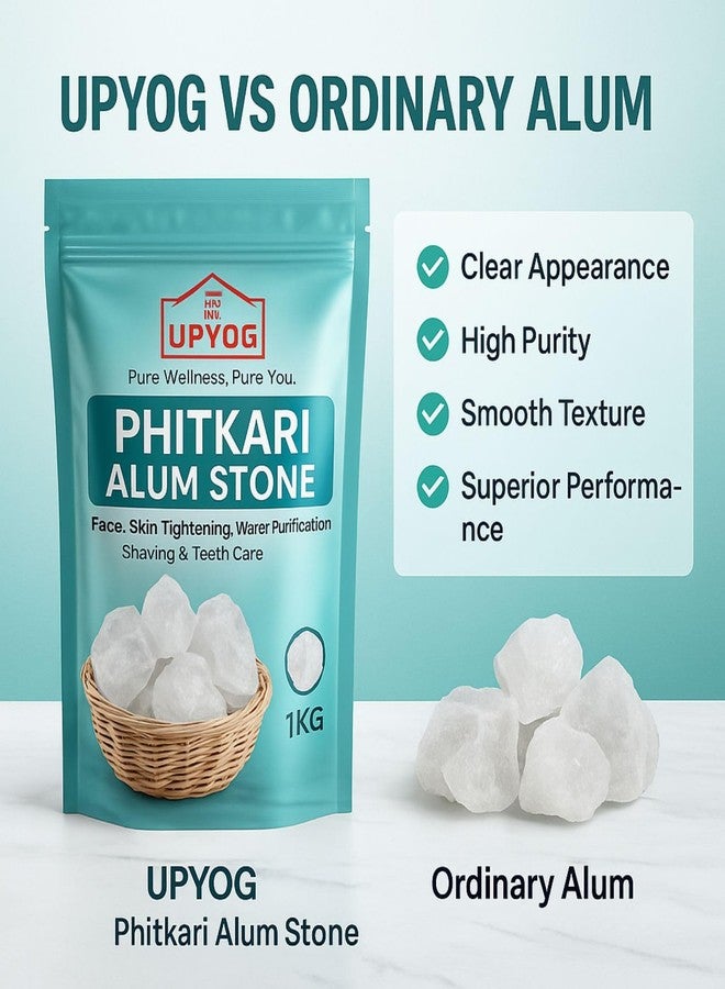UPYOG Organic Phitkari Alum Stone 1KG | Natural Fitkari for Face, Skin Tightening, Water Purification, Shaving & Teeth Care | Premium White Alum Crystals | Gentle & Effective Fitkiri Stone - Image 5